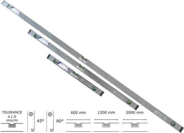 BATO Standard vaterpassæt 3 dele 600-1200-2000mm. 1mm/m
