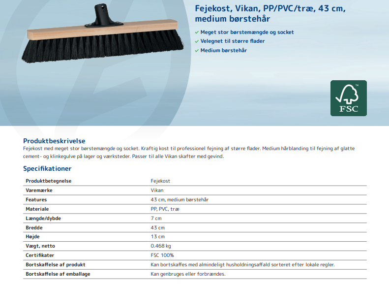 Fejekost, Vikan, PP/PVC/træ, pvc gevind 43cm-52cm-62cm med medium børstehår - Billede 2