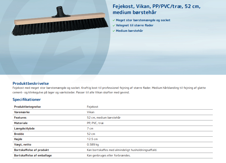 Fejekost, Vikan, PP/PVC/træ, pvc gevind 43cm-52cm-62cm med medium børstehår - Billede 3