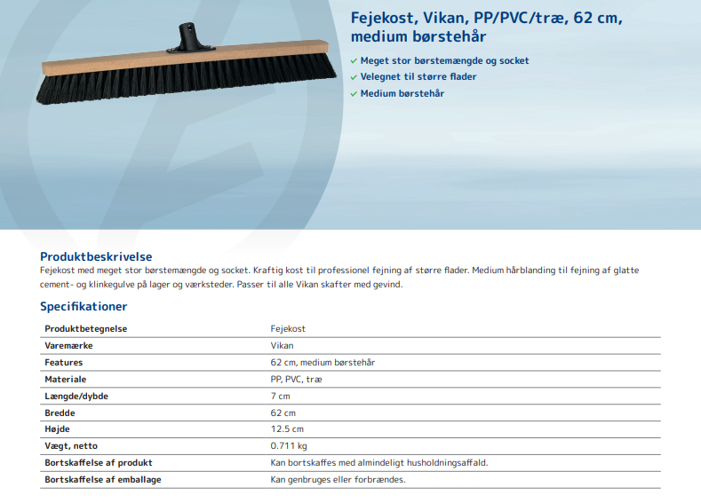 Fejekost, Vikan, PP/PVC/træ, pvc gevind 43cm-52cm-62cm med medium børstehår - Billede 4