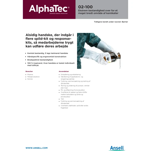 Ansell AlphaTec 02-100 Barrier Kemikaliehandske - Billede 2